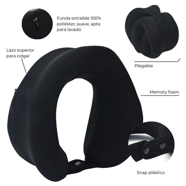 Almohadita de viaje Memory Foam plegable con fundaWanderlust 24x22,5x11,5 cm x1u - Imagen 2