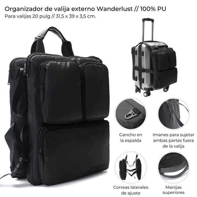 Organizador externo Wanderlust para valijas 20 pulg.con multiples bolsillos ajustable 31,5x39x3,5 cm x1u - Imagen 13