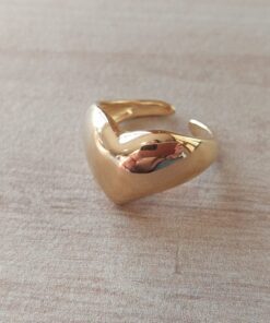 ANILLO DE ACERO DORADO TIPO CHUNKY CORAZÓN ABIERTO
