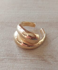 ANILLO DE ACERO DORADO TIPO CHUNKY DOBLE SIMÉTRICO, ABIERTO