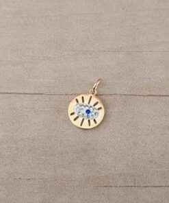 DIJE DE ACERO DORADO OJO TURCO CON STRASS. DIÁMETRO 9 MM