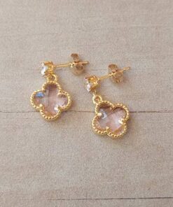 ARO DE ACERO DORADO CUBIK CRISTAL CON DIJE VAN CLEEF COLOR ROSA. LARGO 21 MM.