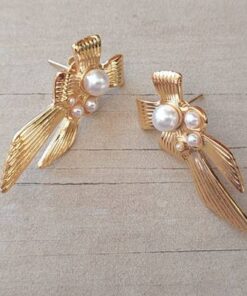ARO DE ACERO DORADO MOÑO CON PERLAS. MEDIDA 18 X 40 MM