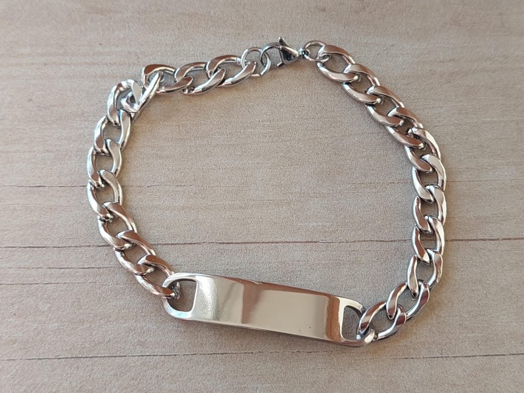 PULSERA DE ACERO GRUMET 2.0 CON CHAPA PARA GRABAR DE 10 X 30 MM. LARGO 22 CM.