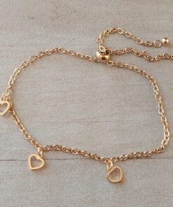 PULSERA AJUSTABLE DE ACERO DORADO ESPEJITO CON TRES CORAZONES