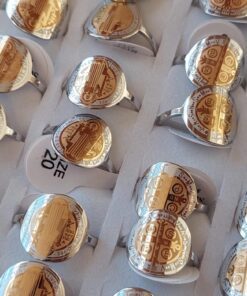 ANILLOS DE ACERO X 36 UNIDADES SAN BENITO COMBINADO CON DORADO SURTIDOS EN MEDIDAS. (MEDIDAS DEL 16 AL 21)