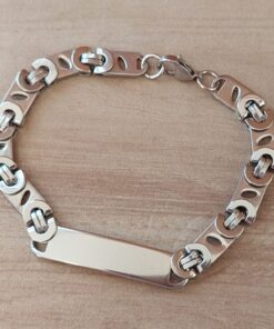 PULSERA DE ACERO ESLABÓN CONECTOR C/OVAL CALADO CON CHAPA APTA PARA GRABAR DE 10 X 35 MM. LARGO 22,5 CM
