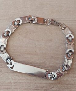 PULSERA DE ACERO ESLABÓN CONECTOR RAYADO CON CHAPA APTA PARA GRABAR DE 10 X 35 MM. LARGO 22,5 CM
