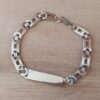 PULSERA DE ACERO ESLABÓN CONECTOR C/CUADRADO CALADO CON CHAPA APTA PARA GRABAR DE 10 X 35 MM. LARGO 22,5 CM