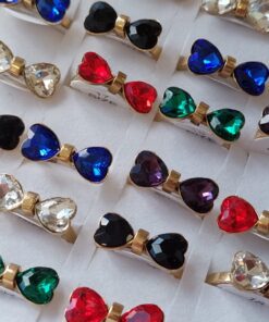 ANILLOS DE ACERO DORADO MOÑO CORAZÓN DE STRASS X 36 UNIDADES.(MEDIDAS DEL 16 AL 19)