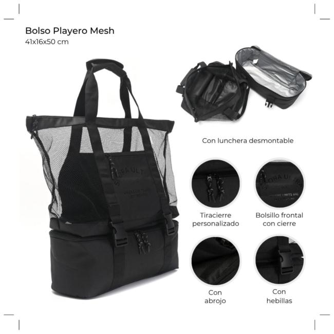 Bolso Playero Mesh 41x16x50 cm con lunchera desmontable. Acceso con cierre, x1u - Imagen 12