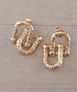 ARO DE ACERO DORADO ESLABÓN TIFFANY TRABAJADO CON FRU FRU. TAMAÑO 12 X 25 MM