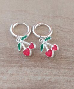 ARO DE ACERO BLANCO ARGOLLA BISAGRA 10 MM CON CEREZAS COLGANTES. LARGO TOTAL 25 MM
