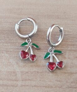 ARO DE ACERO ARGOLLA BISAGRA 10 MM CON CEREZAS COLGANTES. LARGO TOTAL 25 MM
