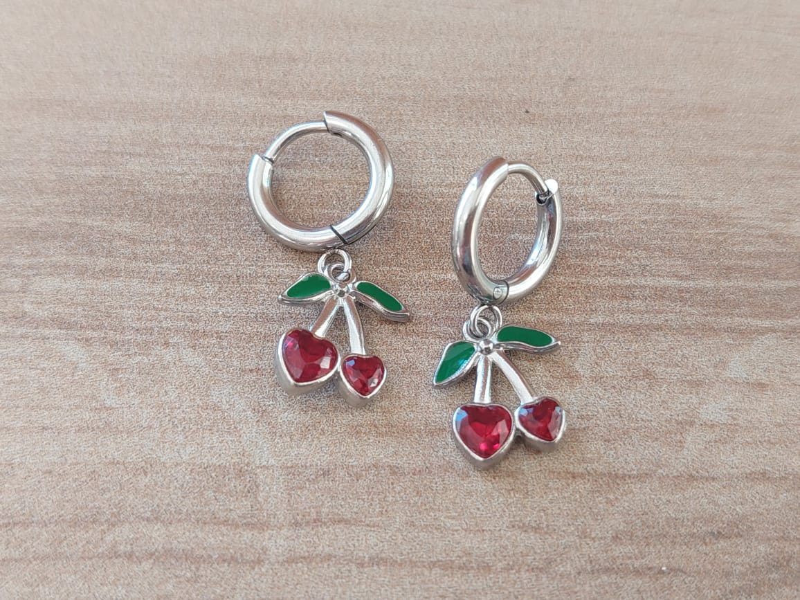 ARO DE ACERO ARGOLLA BISAGRA 10 MM CON CEREZAS COLGANTES. LARGO TOTAL 25 MM