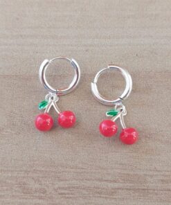 ARO DE ACERO BLANCO ARGOLLA BISAGRA 10 MM CON CEREZAS COLGANTES. LARGO TOTAL 25 MM