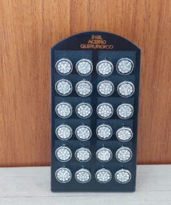 BLISTER DE AROS DE ACERO CIRCULO 9 MM CON STRASS X 12 PARES.