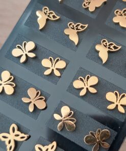 BLISTER DE AROS DE ACERO DORADO MARIPOSAS X 12 PARES.