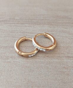 ARO DE ACERO DORADO ARGOLLA 1.5 MM CON BISAGRA Y FRENTE DE STRASS BLANCO. DIÁMETRO 10 MM