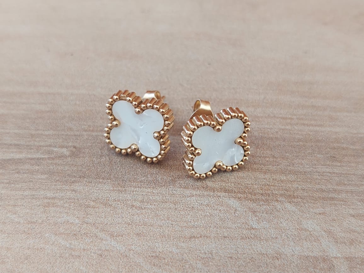 ARO DE ACERO DORADO VAN CLEEF 14 MM COLOR BLANCO