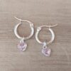 ARO DE ACERO BLANCO ARGOLLA 14 MM CON DIJE CORAZÓN STRASS ROSA