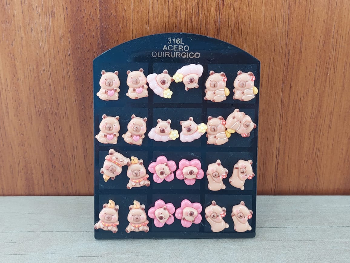 BLISTER DE AROS DE ACERO CAPIBARAS SURTIDOS X 12 PARES