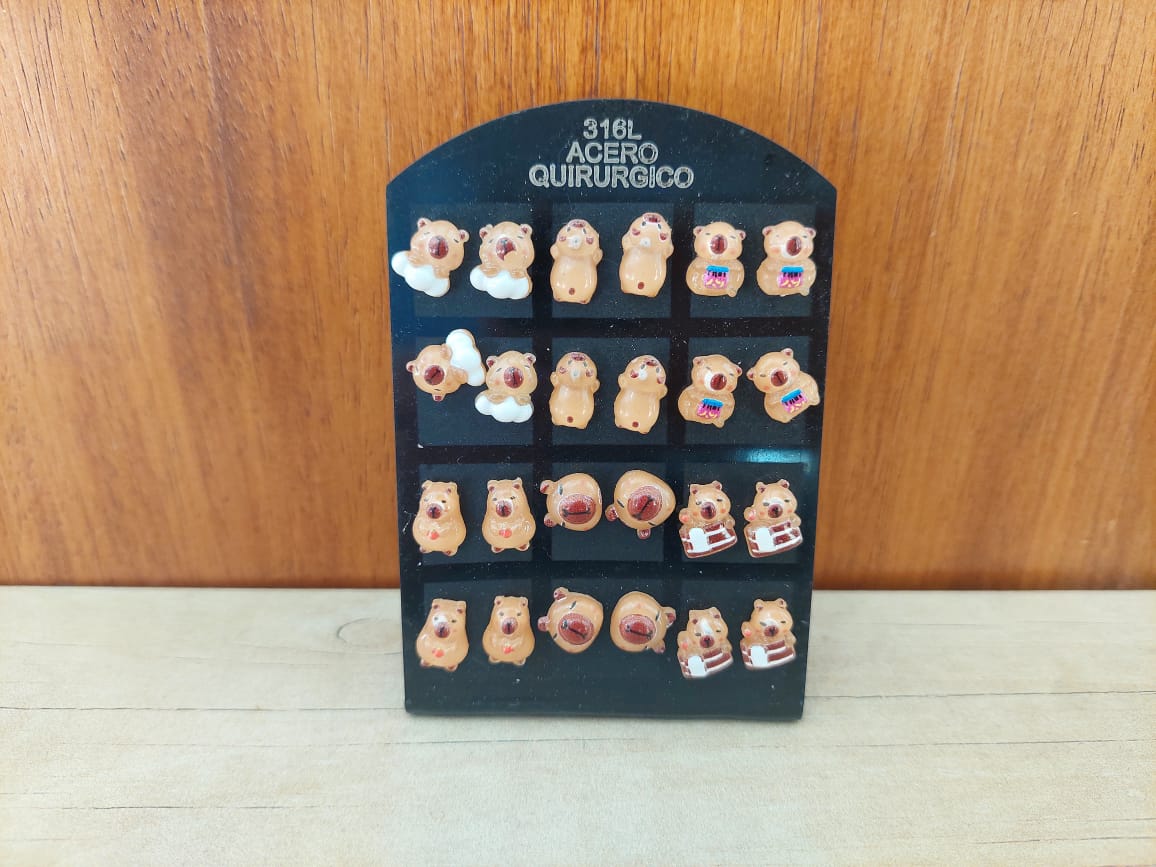 BLISTER DE AROS DE ACERO CAPIBARAS SURTIDOS X 12 PARES
