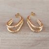 ARO ACERO DORADO ARGOLLA TRABAJADA DOBLE CON FRU FRU, LARGO 25 MM