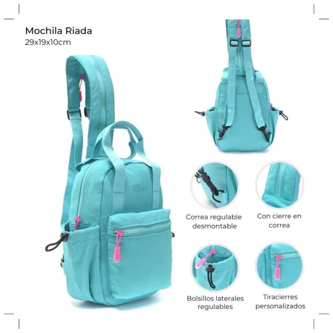 Mochila Riada pockets correa doble función 29x19x10cm x1u - Imagen 13
