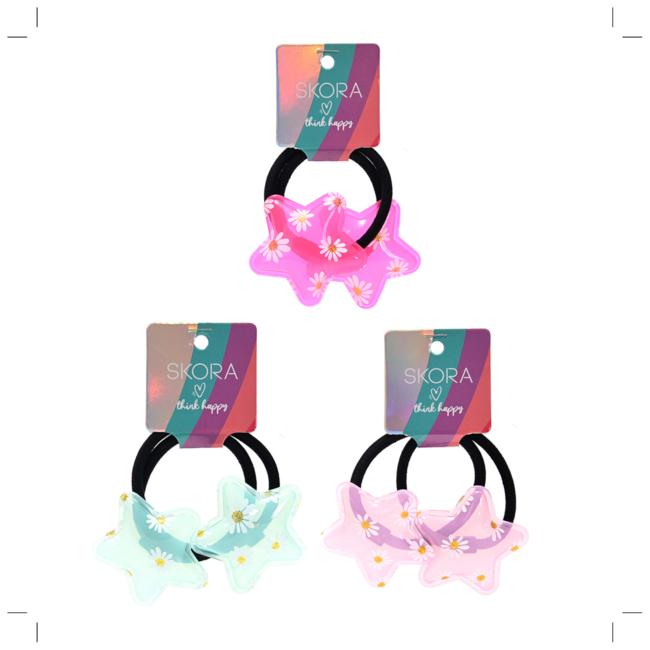 Gomita con aplique estrella estampa margaritas x 2unid. Pack x 12 set