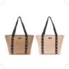 Bolso playero simil rafia manijas PU con remaches 50x32x15cm x1u