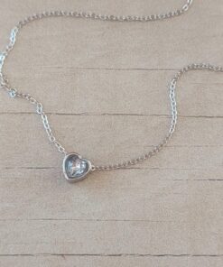 COLGANTE DE ACERO ESLABÓN ESPEJITO 0.4 CON DIJE CORAZÓN CUBIK CRISTAL. LARGO 41 CM + 5 CM EXT