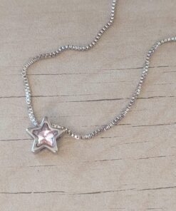COLGANTE DE ACERO ESLABÓN VENECIANA CON ESTRELLA STRASS ROSA. LARGO 39 CM + EXT. DE 5 CM