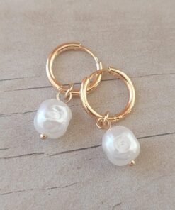 ARO DE ACERO DORADO ARGOLLA 2 MM CON BISAGRA Y PERLA COLGANTE. DIÁMETRO 15 MM