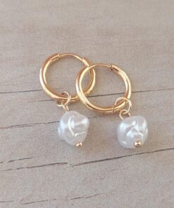 ARO DE ACERO DORADO ARGOLLA 2 MM CON BISAGRA Y PERLA COLGANTE. DIÁMETRO 15 MM