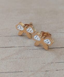 ARO DE ACERO DORADO MOÑO CON STRASS. MEDIDAS 11 X 8 MM