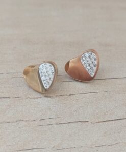 ARO DE ACERO DORADO CORAZÓN CON STRASS. MEDIDAS 13 X 10 MM