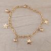 PULSERA DE ACERO DORADO ESLABÓN TIFFANY CON ESTRELLAS Y BOLITAS COLGANTES. LARGO 19CM