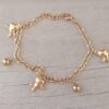 PULSERA DE ACERO DORADO ESLABÓN TIFFANY CON UNICORNIO Y BOLITAS COLGANTES. LARGO 19 CM