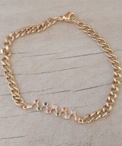 PULSERA DE ACERO DORADO GRUMET CON STRASS ZIG ZAG. LARGO 18,5 CM