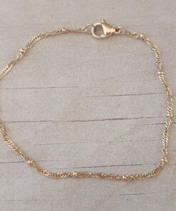 PULSERA DE ACERO DORADO SINGAPUR CON BOLITAS. LARGO 19 CM