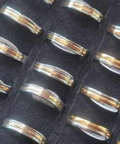 ANILLOS DE ACERO ALIANZAS COMBINADO IRREGULARMENTE CON DORADO X 36 UNIDADES SURTIDOS EN MEDIDAS. (MEDIDAS DEL 16 AL 20)