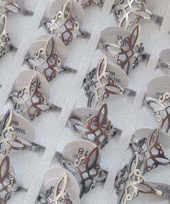 ANILLOS FIGURA CALADA DE ACERO (NUDO DE BRUJAS) X 36 UNIDADES SURTIDOS EN MEDIDAS. MEDIDA DEL 16 AL 21.