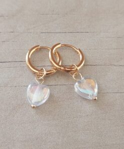 ARO DE ACERO DORADO ARGOLLA 2 MM CON BISAGRA Y DIJE CORAZON TORNASOL COLGANTE. DIÁMETRO 12 MM