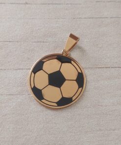 DIJE DE ACERO DORADO PELOTA FÚTBOL CON GAJOS NEGROS. TAMAÑO 25 MM
