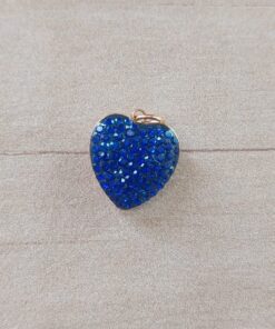 DIJE DE ACERO DORADO CORAZÓN CON STRASS AZUL. TAMAÑO 14 MM