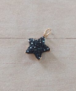DIJE DE ACERO DORADO ESTRELLA CON STRASS NEGRO. 12 MM