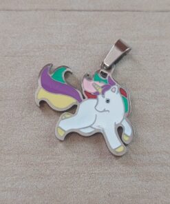 DIJE DE ACERO UNICORNIO ESMALTADO. TAMAÑO 20 X 25 MM