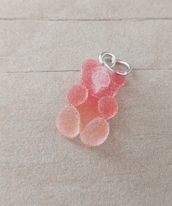 DIJE DE ACERO OSITO GUMMY DE ACRÍLICO DEGRADÉ ROJO NARANJA. TAMAÑO 17 MM