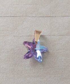 DIJE DE ACERO DORADO ACRÍLICO ESTRELLA DE MAR LILA . TAMAÑO 15 MM